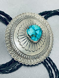 Very Rare Last Chance Mine Turquoise Vintage Native American Navajo Sterling Silver Bolo-Nativo Arts
