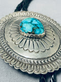 Very Rare Last Chance Mine Turquoise Vintage Native American Navajo Sterling Silver Bolo-Nativo Arts