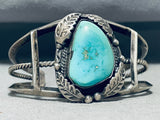 Very Rare Natural Turquoise Vintage Native American Navajo Sterling Silver Leaf Bracelet-Nativo Arts