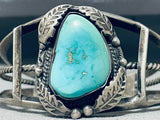 Very Rare Natural Turquoise Vintage Native American Navajo Sterling Silver Leaf Bracelet-Nativo Arts