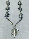 Very Rare Turtle Fetish Vintage Native American Navajo Sterling Silver Necklace-Nativo Arts