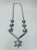 Very Rare Turtle Fetish Vintage Native American Navajo Sterling Silver Necklace-Nativo Arts