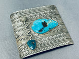 Very Rare Vintage Native American Zuni Lander Blue Turquoise Sterling Silver Buckle-Nativo Arts