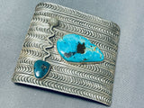 Very Rare Vintage Native American Zuni Lander Blue Turquoise Sterling Silver Buckle-Nativo Arts