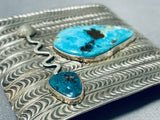 Very Rare Vintage Native American Zuni Lander Blue Turquoise Sterling Silver Buckle-Nativo Arts