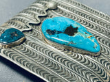 Very Rare Vintage Native American Zuni Lander Blue Turquoise Sterling Silver Buckle-Nativo Arts