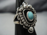 Very Unique!! Fabulous Vintage Native American Jewelry Navajo Domed Turquoise Sterling Silver Ring Old-Nativo Arts