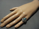 Very Unique!! Fabulous Vintage Native American Jewelry Navajo Domed Turquoise Sterling Silver Ring Old-Nativo Arts