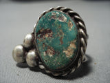 Very Unique Huge Vintage Native American Jewelry Navajo Offset Beads Sterling Silver Turquoise Ring-Nativo Arts