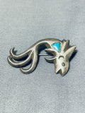 Very Unique Koi Fish Vintage Native American Navajo Turquoise Sterling Silver Pin-Nativo Arts
