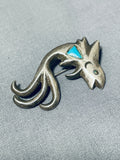 Very Unique Koi Fish Vintage Native American Navajo Turquoise Sterling Silver Pin-Nativo Arts