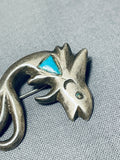 Very Unique Koi Fish Vintage Native American Navajo Turquoise Sterling Silver Pin-Nativo Arts