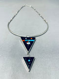 Very Unique Native American Navajo Turquoise Coral Sterling Silver Night Necklace-Nativo Arts
