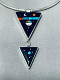 Very Unique Native American Navajo Turquoise Coral Sterling Silver Night Necklace-Nativo Arts