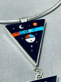 Very Unique Native American Navajo Turquoise Coral Sterling Silver Night Necklace-Nativo Arts