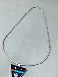 Very Unique Native American Navajo Turquoise Coral Sterling Silver Night Necklace-Nativo Arts