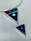 Very Unique Native American Navajo Turquoise Coral Sterling Silver Night Necklace-Nativo Arts
