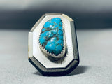 Very Unique Side Inlay Vintage Native American Navajo Turquoise Sterling Silver Ring-Nativo Arts