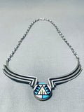 Very Unique Vintage Native American Navajo Turquoise Inlay Sterling Silver Necklace-Nativo Arts