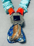 Very Unique Vintage Native American Navajo Turquoise Lapis Heishi Sterling Silver Necklace-Nativo Arts