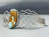 Very Unique Zig Zag Cuff Native American Navajo #8 Turquoise Sterling Silver Bracelet-Nativo Arts