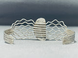 Very Unique Zig Zag Cuff Native American Navajo #8 Turquoise Sterling Silver Bracelet-Nativo Arts