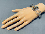 Very Unique Zig Zag Cuff Native American Navajo #8 Turquoise Sterling Silver Bracelet-Nativo Arts