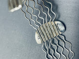 Very Unique Zig Zag Cuff Native American Navajo #8 Turquoise Sterling Silver Bracelet-Nativo Arts