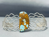 Very Unique Zig Zag Cuff Native American Navajo #8 Turquoise Sterling Silver Bracelet-Nativo Arts