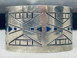 Very Unqiue Vintage Native American Navajo Lapis Sterling Silver Hand Tooled Bracelet-Nativo Arts