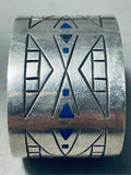 Very Unqiue Vintage Native American Navajo Lapis Sterling Silver Hand Tooled Bracelet-Nativo Arts