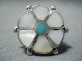 Vibrant Vintage Zuni Mother Of Pearl Sterling Silver Ring Native American Old-Nativo Arts