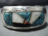 Vintage Native American Jewelry Navajo Blue Diamond Turquoise Sterling Silver Inlay Bracelet Old Cuff-Nativo Arts
