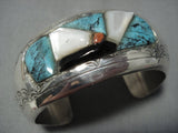Vintage Native American Jewelry Navajo Blue Diamond Turquoise Sterling Silver Inlay Bracelet Old Cuff-Nativo Arts