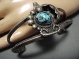 Vintage Native American Jewelry Navajo Blue Warrior Turquoise Sterling Silver Bracelet-Nativo Arts