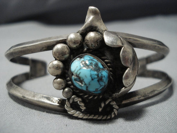 Vintage Native American Jewelry Navajo Blue Warrior Turquoise Sterling Silver Bracelet-Nativo Arts