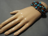 Vintage Native American Jewelry Navajo Turquoise Coral Sterling Silver Bracelet-Nativo Arts