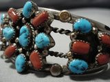 Vintage Native American Jewelry Navajo Turquoise Coral Sterling Silver Bracelet-Nativo Arts