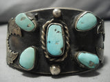 Vintage Native American Navajo Sky Blue Turquoise Sterling Silver Natural Bracelet Old-Nativo Arts