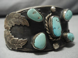 Vintage Native American Navajo Sky Blue Turquoise Sterling Silver Natural Bracelet Old-Nativo Arts