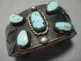 Vintage Native American Navajo Sky Blue Turquoise Sterling Silver Natural Bracelet Old-Nativo Arts