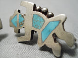Vintage Zuni Native American Sterling Silver Turquoise Rainbow Earrings-Nativo Arts