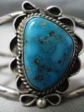 Vivid And Deep Blue Turquoise Vintage Native American Navajo Sterling Silver Bracelet Old-Nativo Arts