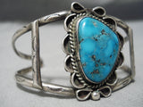 Vivid And Deep Blue Turquoise Vintage Native American Navajo Sterling Silver Bracelet Old-Nativo Arts