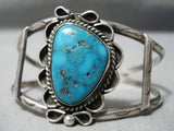 Vivid And Deep Blue Turquoise Vintage Native American Navajo Sterling Silver Bracelet Old-Nativo Arts