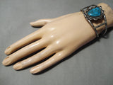 Vivid And Deep Blue Turquoise Vintage Native American Navajo Sterling Silver Bracelet Old-Nativo Arts