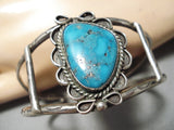 Vivid And Deep Blue Turquoise Vintage Native American Navajo Sterling Silver Bracelet Old-Nativo Arts