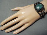 Vivid Vintage Native American Navajo Carico Lake Turquoise Sterling Silver Bracelet Old-Nativo Arts