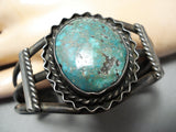 Vivid Vintage Native American Navajo Carico Lake Turquoise Sterling Silver Bracelet Old-Nativo Arts