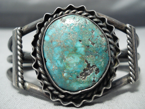 Vivid Vintage Native American Navajo Carico Lake Turquoise Sterling Silver Bracelet Old-Nativo Arts